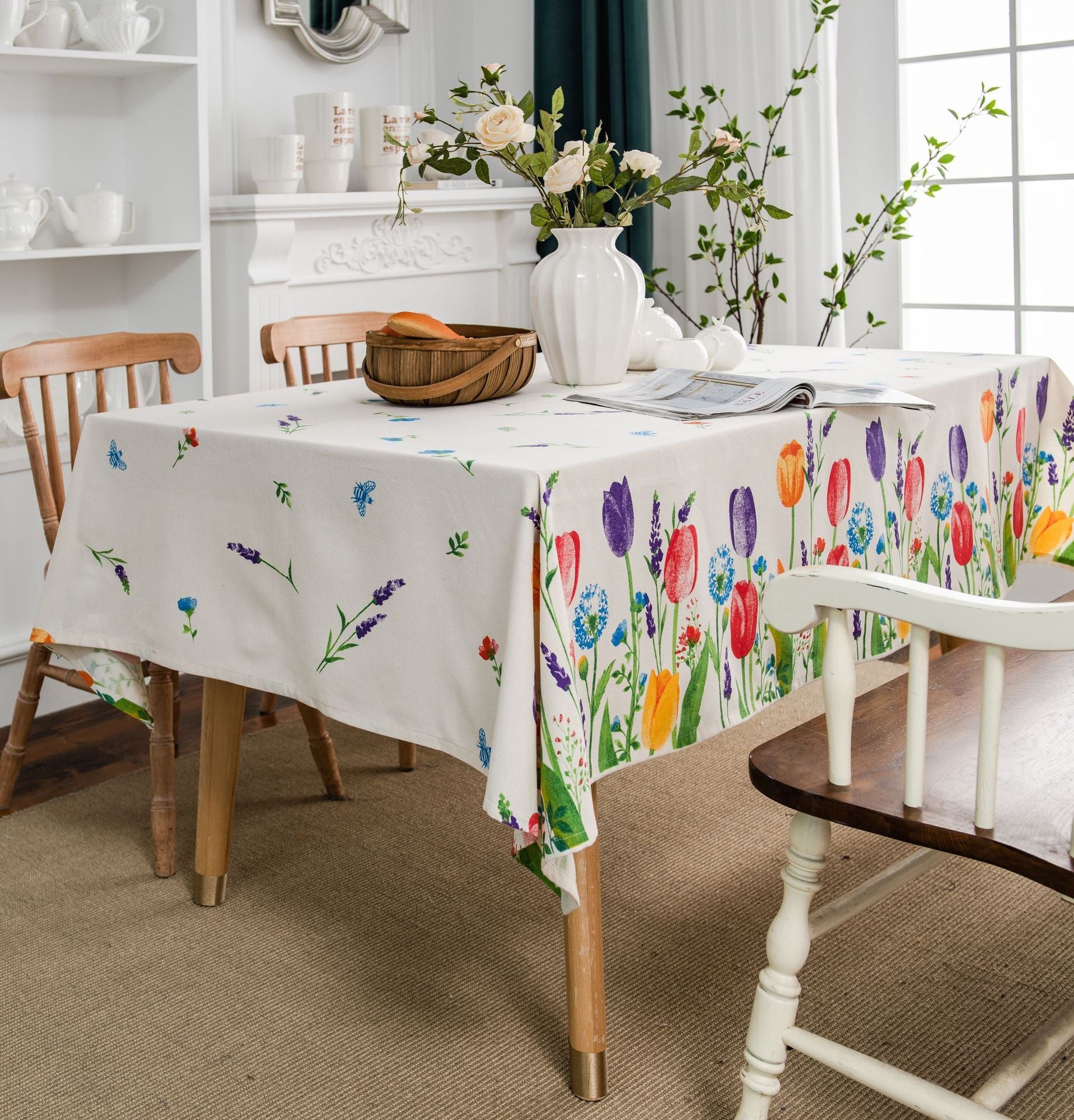 Nappe Imprimée Florale de Jardin en Coton et Lin Tulipe