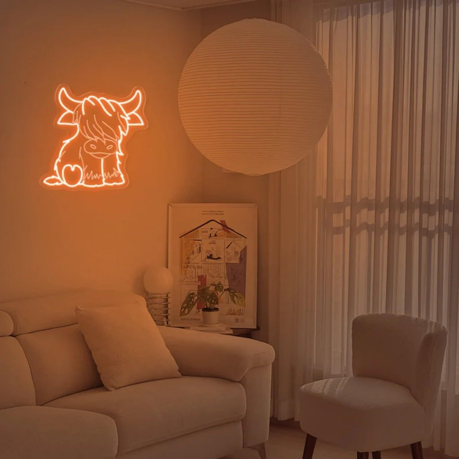 Lampe d'ambiance lumineuse en acrylique Creative Home Modèle Vache des Highlands à LED