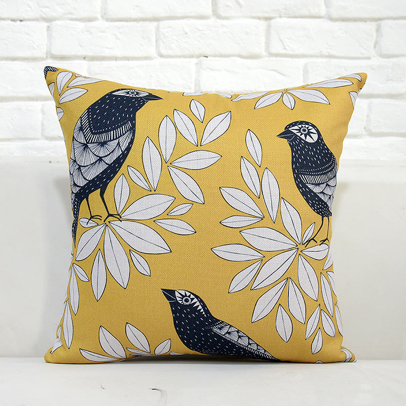 Cotton And Linen Pillow With Flower And Bird Picture