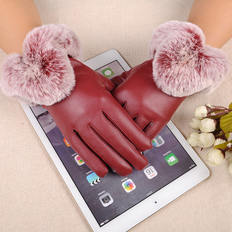 Women's Simple Pure Color Sheepskin Warm Gloves