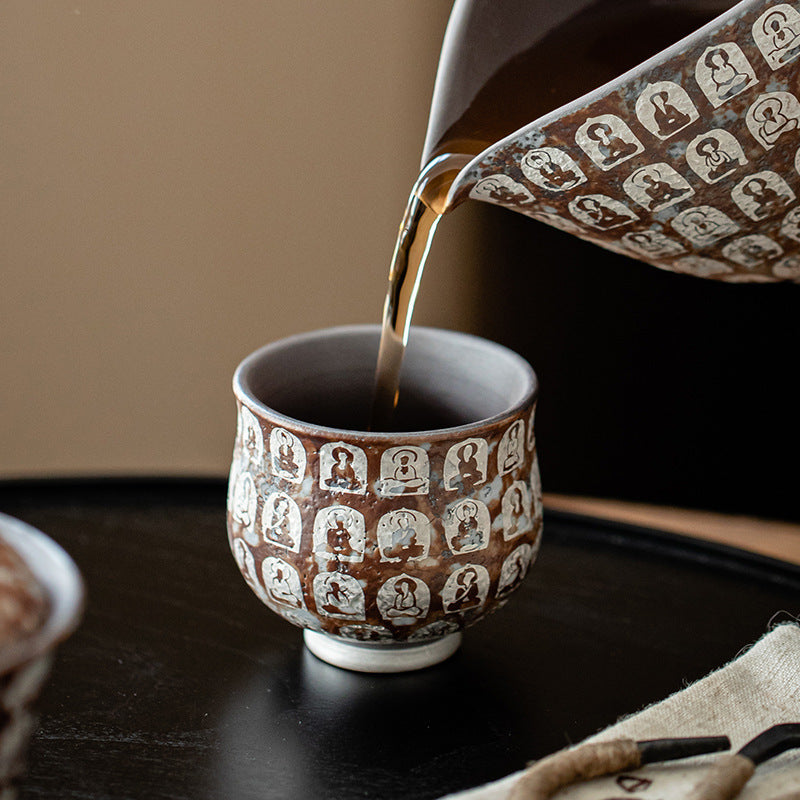 Tasse à thé en argile vieille roche plaquée argent, Bouddha