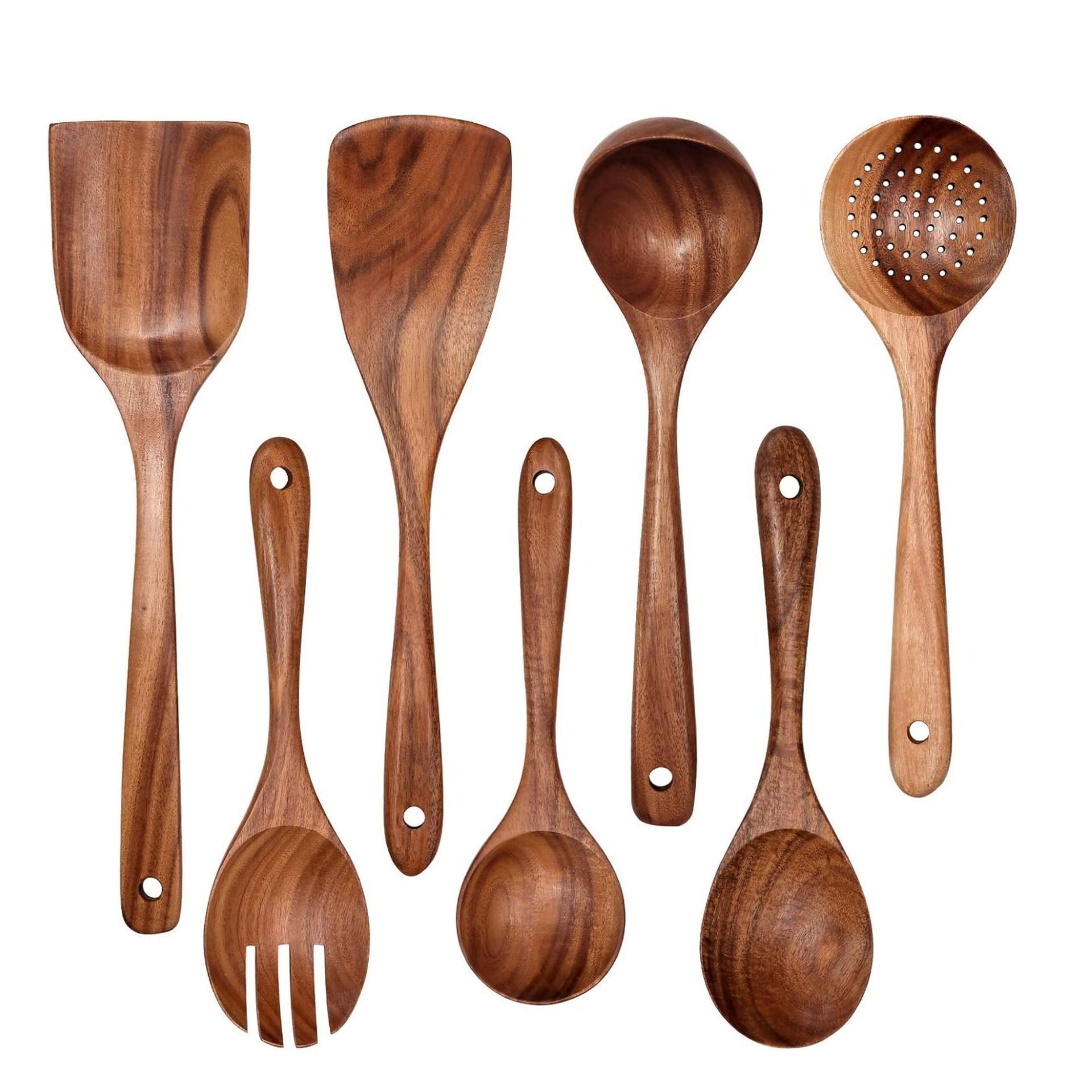 Acacia Mangium Spatula 7-piece Kitchen Salad Mixing Pasta Spoon Slotted Turner