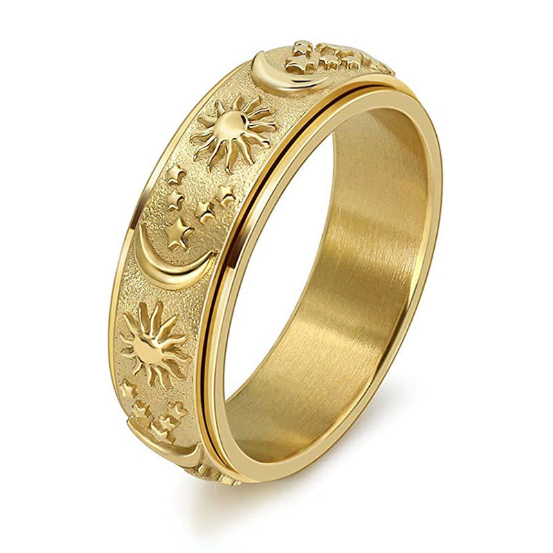 Stars Sun Moon Rotatable Titanium Steel Ring