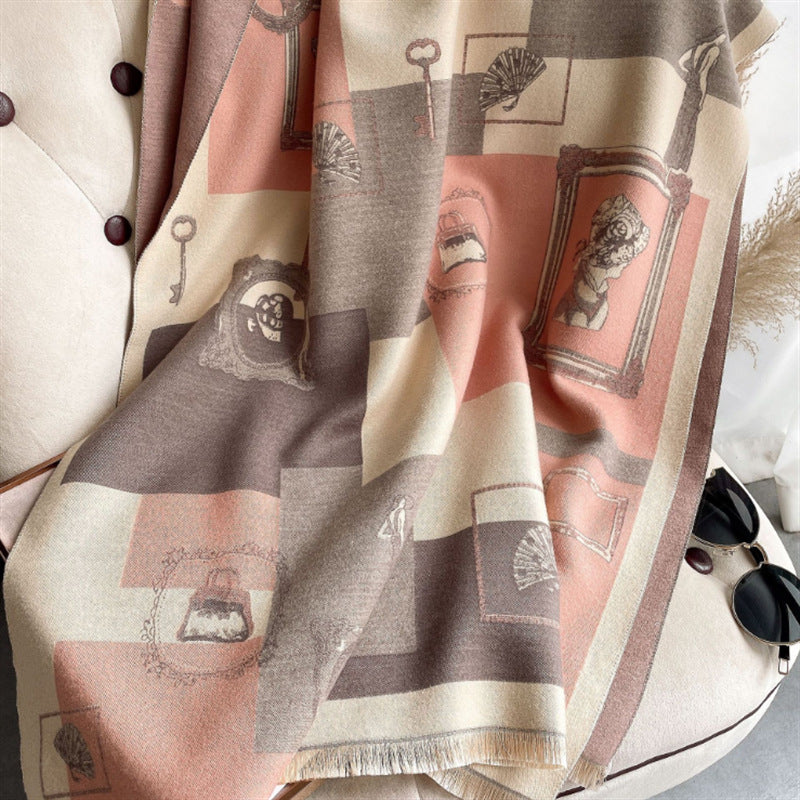Thickened Warm Cashmere Scarf Women's Color Grid