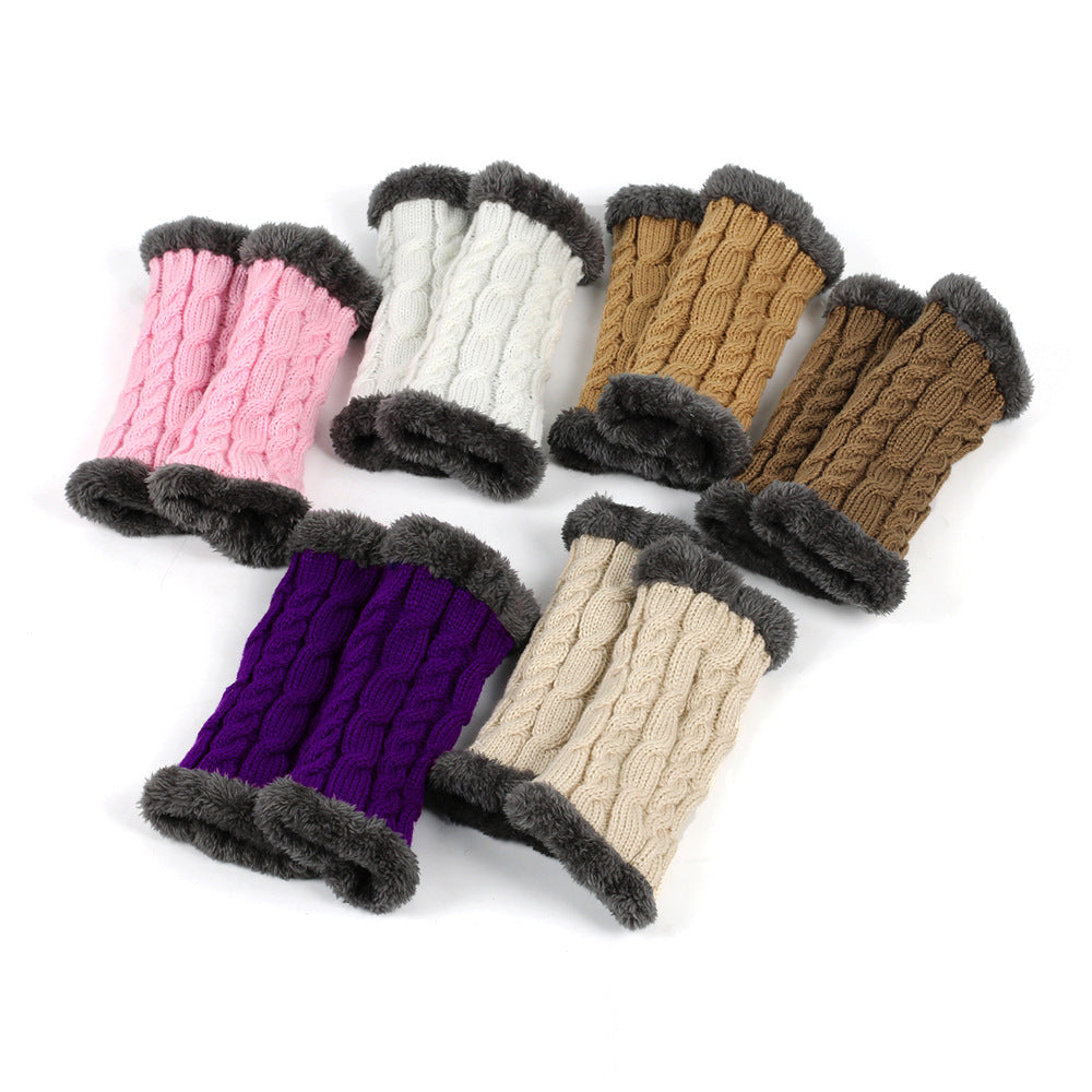 Gants en peluche d'hiver, tricot torsadé, mitaines sans doigts en polaire pour femmes, gants en laine épaisse et chaude