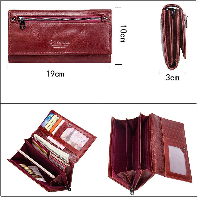 Portefeuille en Cuir Femme Long Porte-monnaie Pochette Multi-cartes Pièces