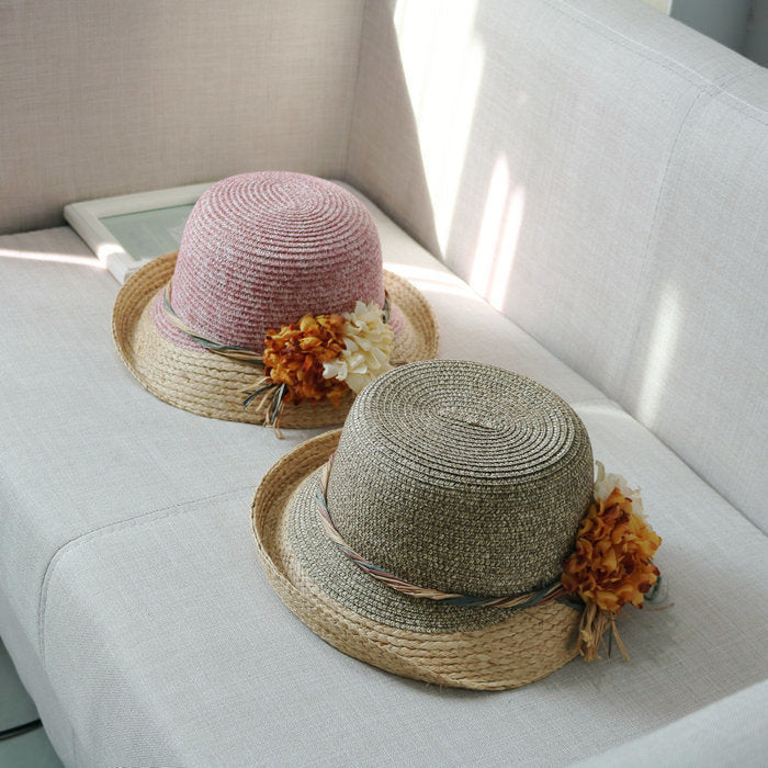 Resort Sun Shade Half Rolled Edge Flower Bowler Hat