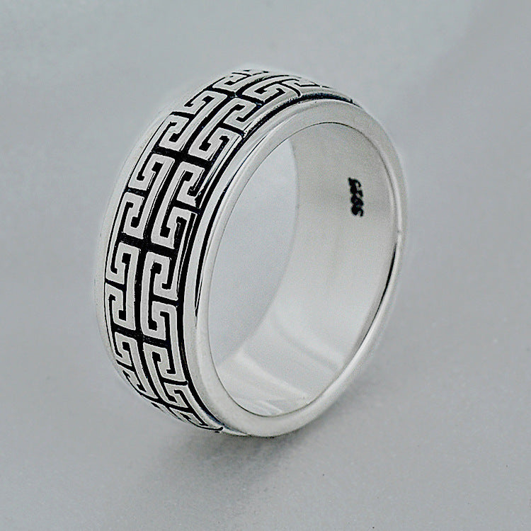 Bague ajustable chinoise en argent thaïlandais pour couple motif Grande Muraille