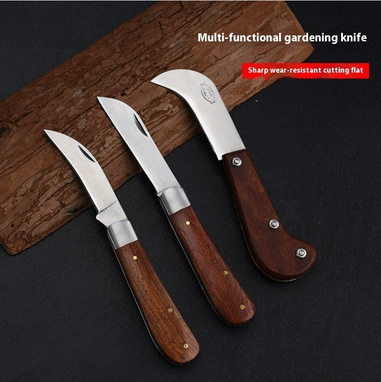 Couteau à Champignons Facile à Transporter Manche en Bois Pliant Petite Machette Multifonctionnelle