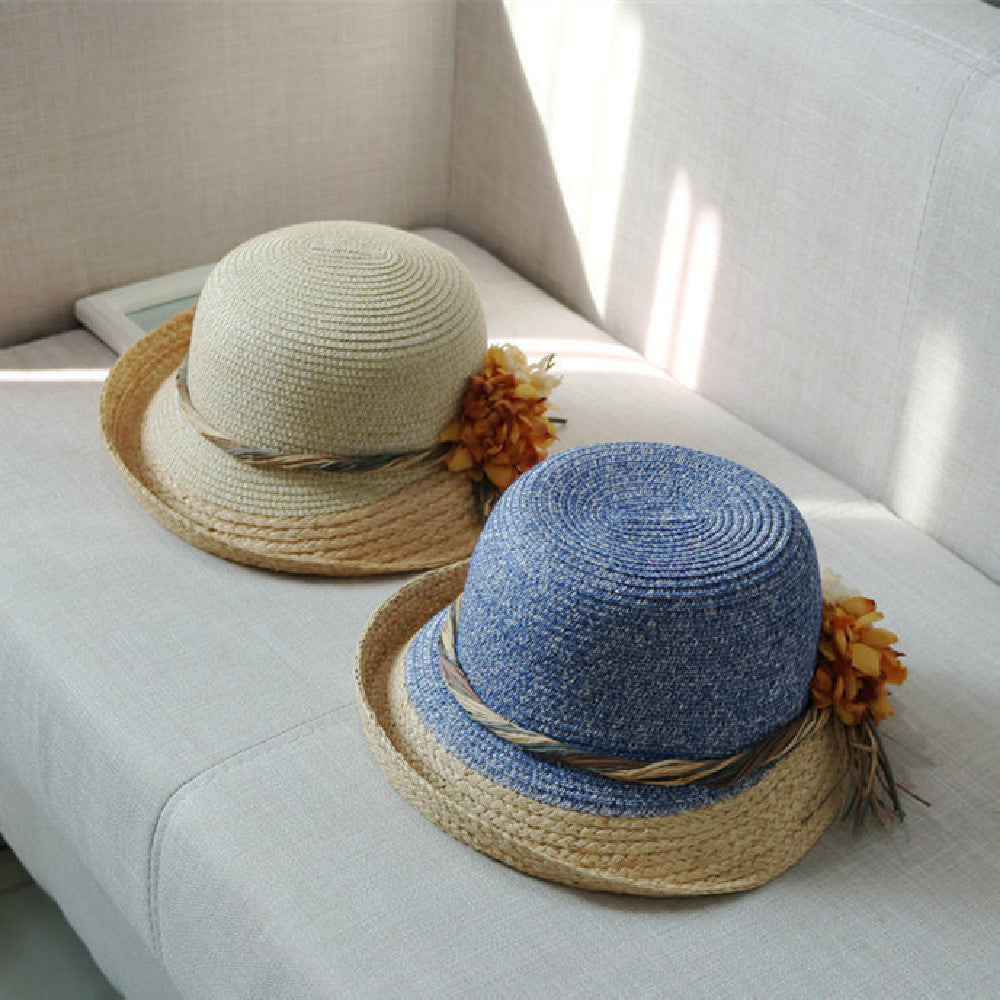 Resort Sun Shade Half Rolled Edge Flower Bowler Hat