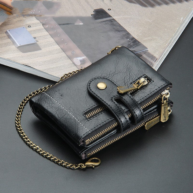 Portefeuille court pour homme à double fermeture éclair de style européen et américain