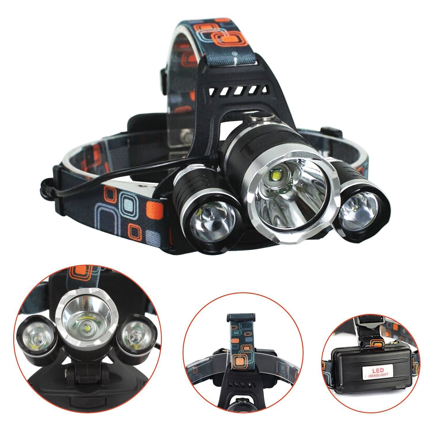Vente directe frontale à LED rechargeable avec zoom, lampe frontale de pêche, torche de chasse