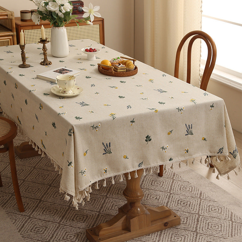 Linen Embroidery Coffee Table Cover Cloth