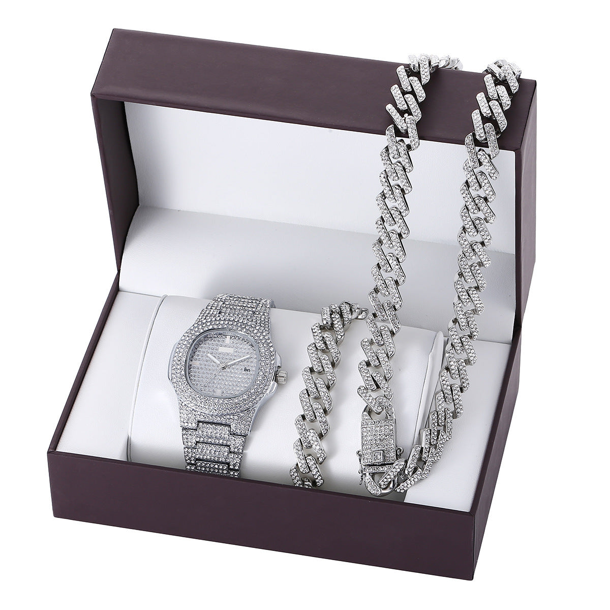 Bracelet de montre à quartz en acier avec diamants