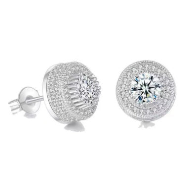 Round Full Zircon Hip Hop Personality Earrings Men And Women Trendy Diy Earrings