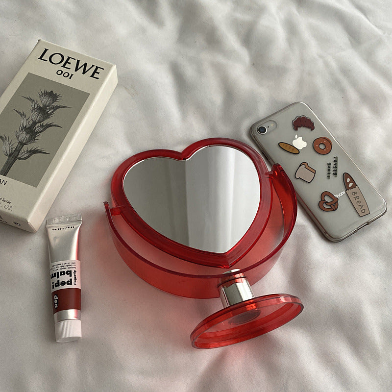 Miroir de Maquillage Mignon en Forme de Cœur, Miroir Cosmétique avec Base Transparente