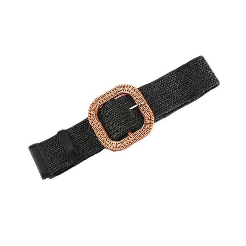 Ceinture en paille tressée en coton et lin pour femme