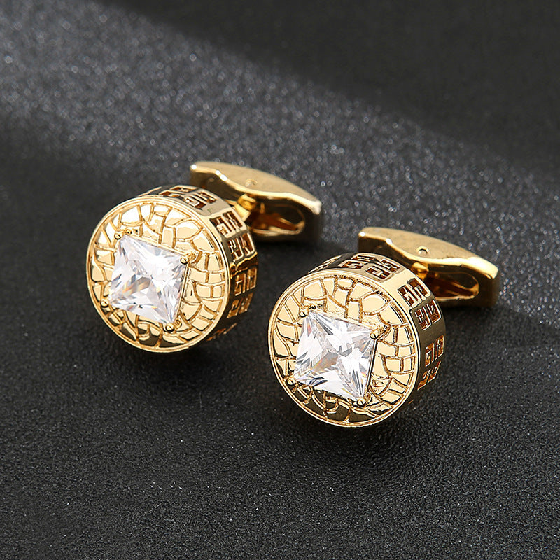 Men's Stylish Round Hollow Crystal Zircon Cufflinks