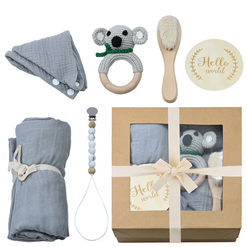 Baby Crochet Wooden Rattle Suit Birth Gift Box Fork Baby Newborn And One Month Old Gift
