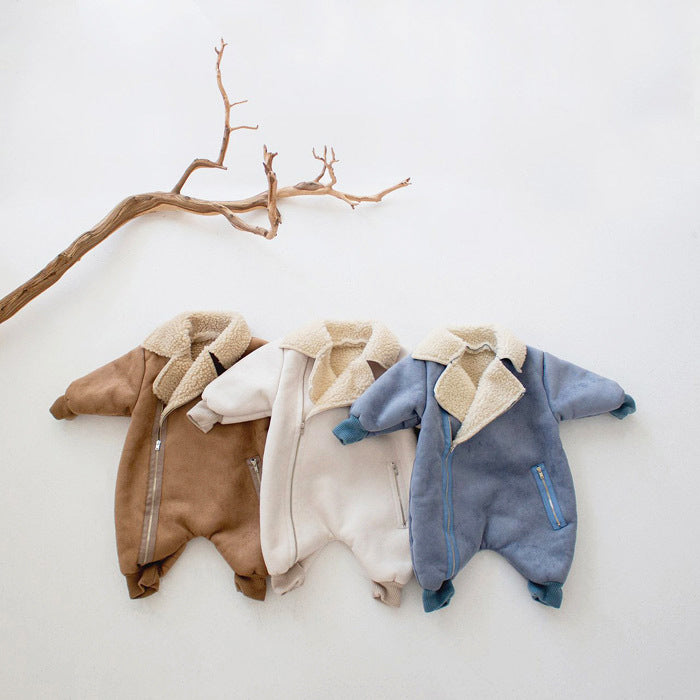 Korean Style Children's Clothing Baby Single-layer Fleece-lined Romper Thickened