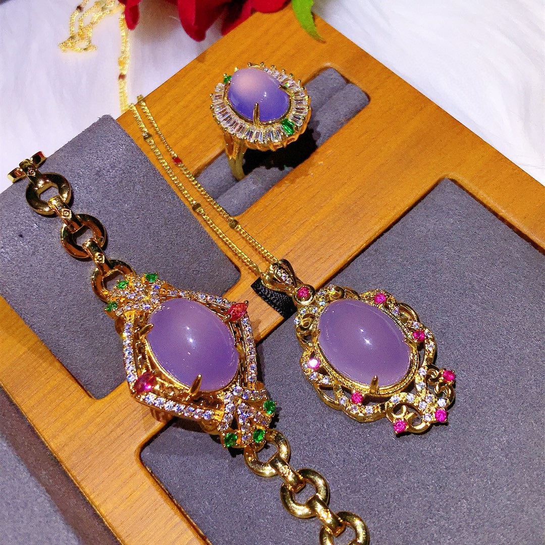 Parure de bijoux en calcédoine naturelle en poudre