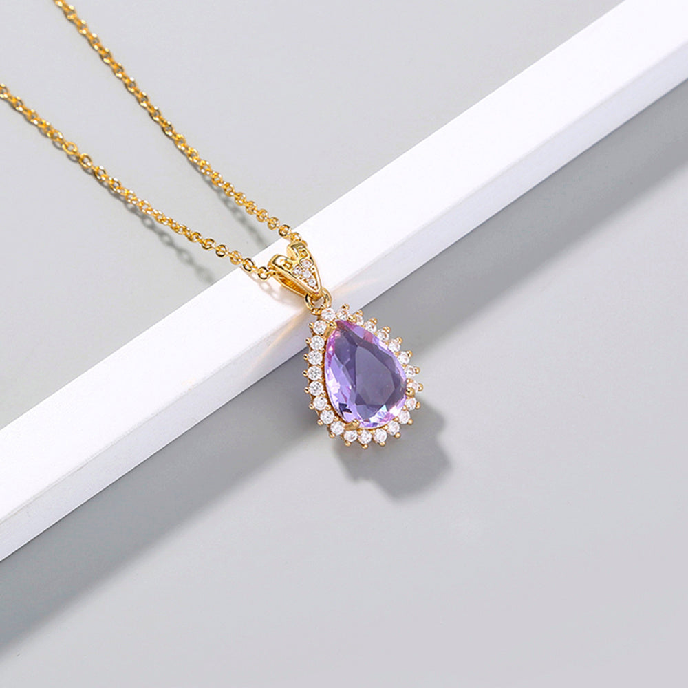 European and American cross-border direct sales jewelry simple single layer full of zirconium micro-inlaid water drop crystal zircon pendant necklace accessories female