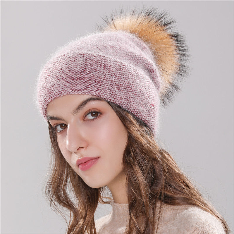 Bonnet en fourrure de lapin angora pour fille - Chapeau d'hiver pour femme