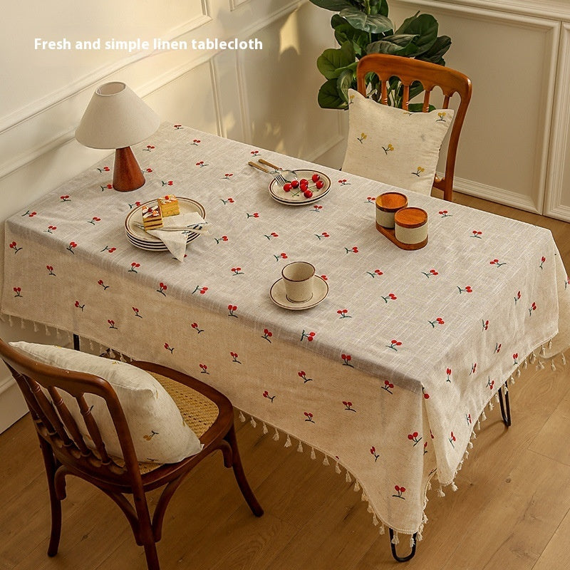 Japanese Linen Tablecloth Tassel Embroidery