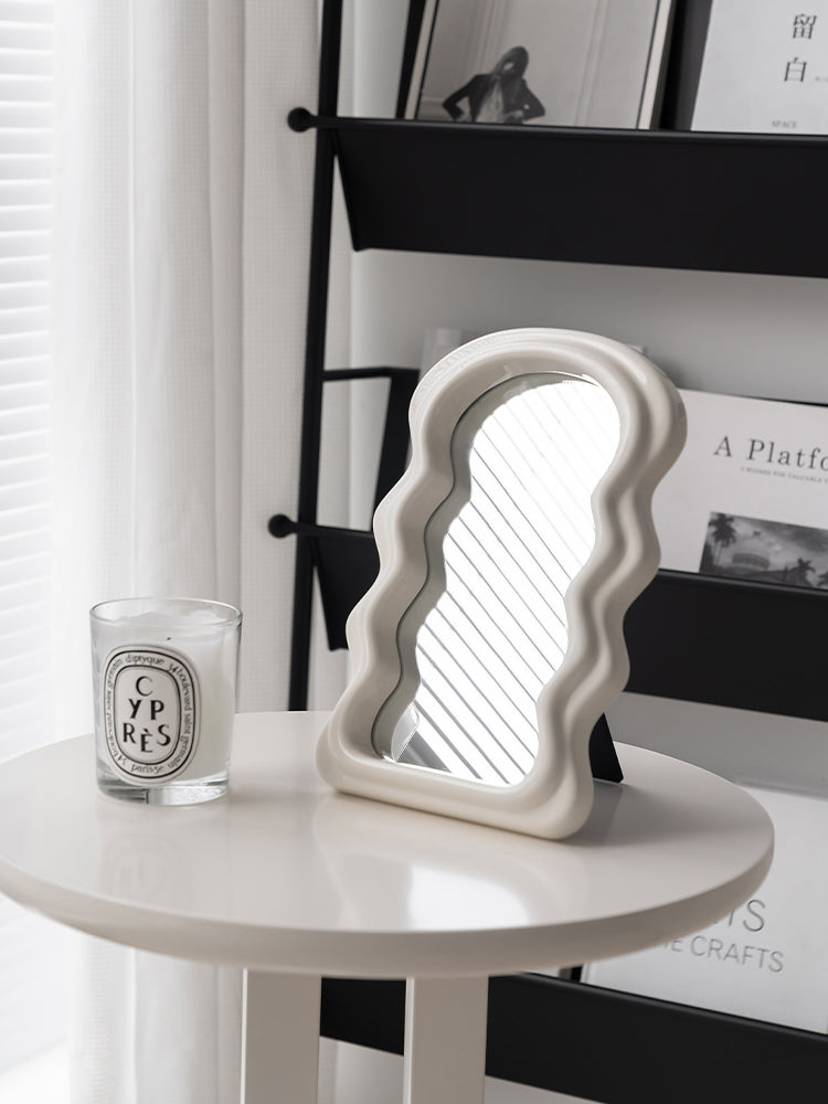 Wave Minimalist Modern Desktop Contoured Makeup Mirror