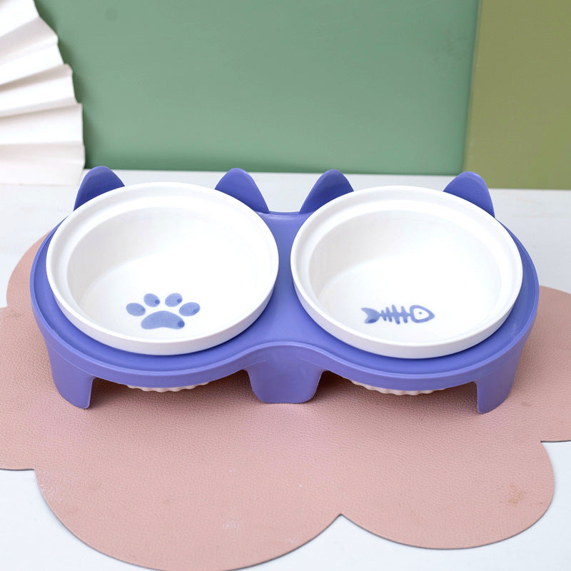 Gamelle pour Chat en Céramique, Double Gamelle, Gamelle d'Eau, Gamelle Oblique Surélevée, Fournitures pour Animaux de Compagnie