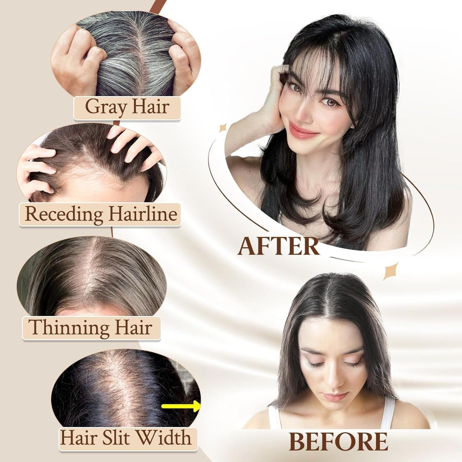 Perruque naturelle légère respirante pour femme Couvre les cheveux gris invisibles