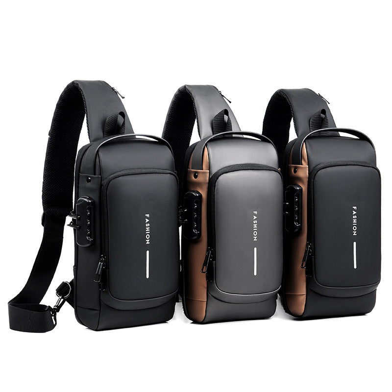 Sac de poitrine diagonal antivol rechargeable de grande capacité avec mot de passe