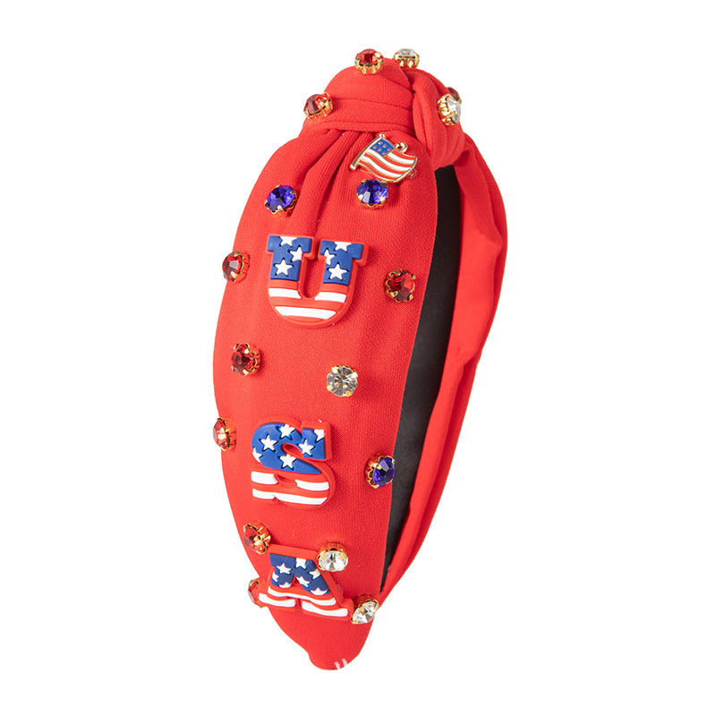 Flag Colors Headband Red White Blue Rhinestone