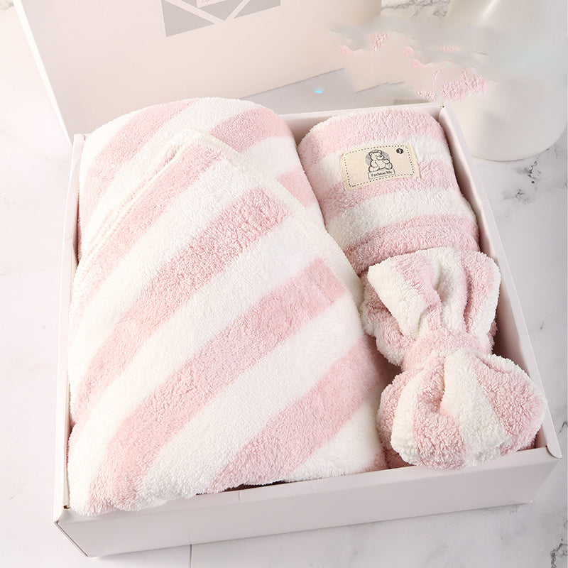Household Simple Coral Fleece Dry Hair Towel Bath Band Set