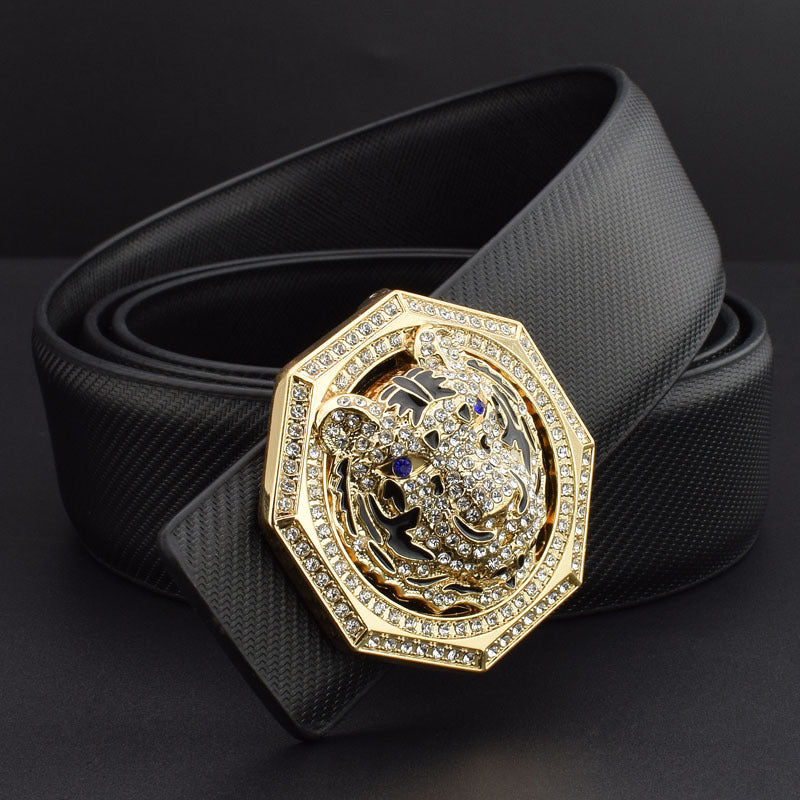 Zodiac Tiger Head Belt Men's Leather Smooth Buckle