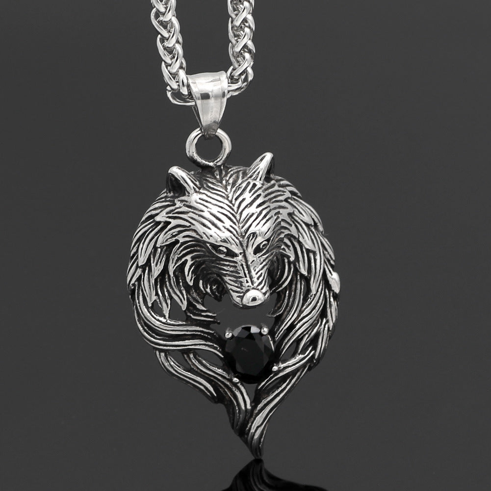 Celtic Wolf Head Men Titanium Steel Pendant Necklace