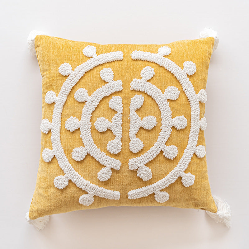 Handmade Embroidery Velvet Embroidery Pillow Cover Craft Cushion Hotel Homestay Tassel Pillow Bedside