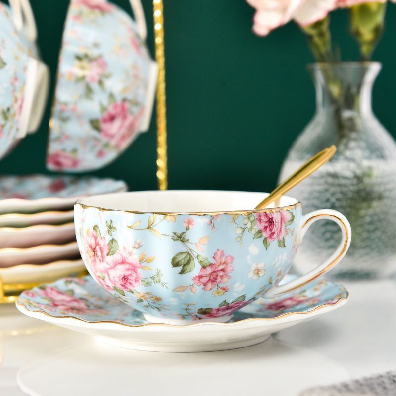 Ceramic Flower Tea Cup Coffee Suit Household Watchband Spoon