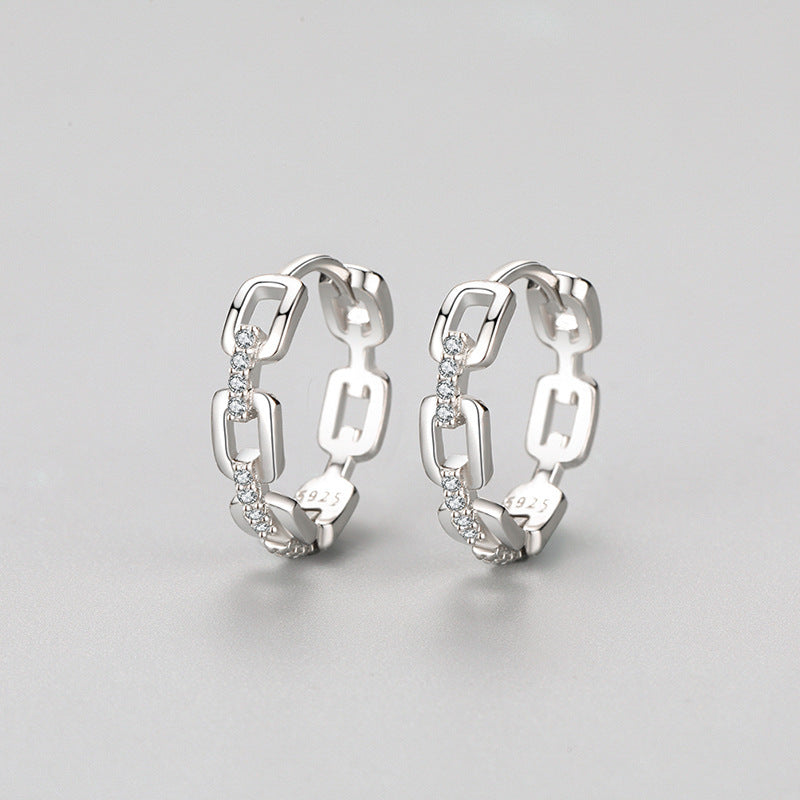 Small High-end Sense Chain-shaped Micro Diamond Earrings Women