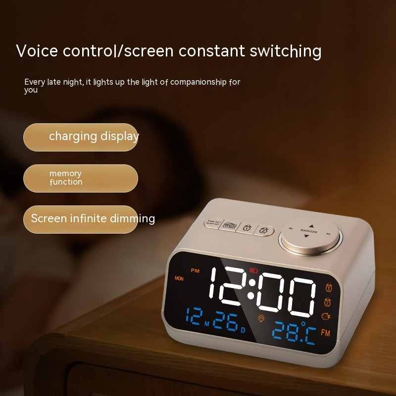 Cross-border Hot Sale LED Voice Control Clock FM Radio Alarm Clock Intelligent Temperature And Humidity Display
