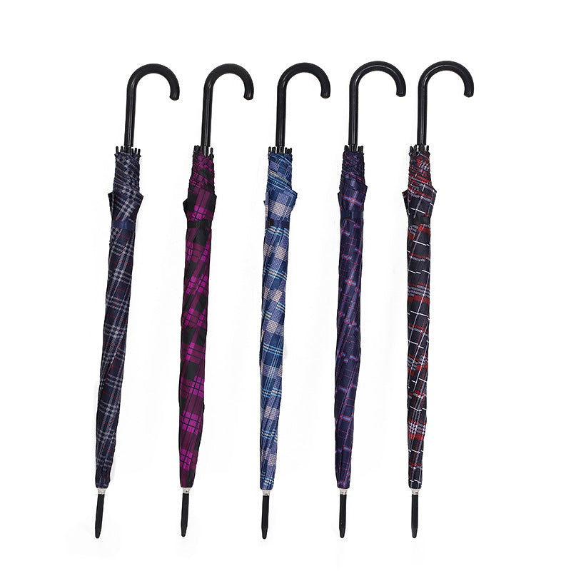 Classic Straight Handle Checkered Umbrella Business Striped Long Handle Sunny Umbrella Curved Handle