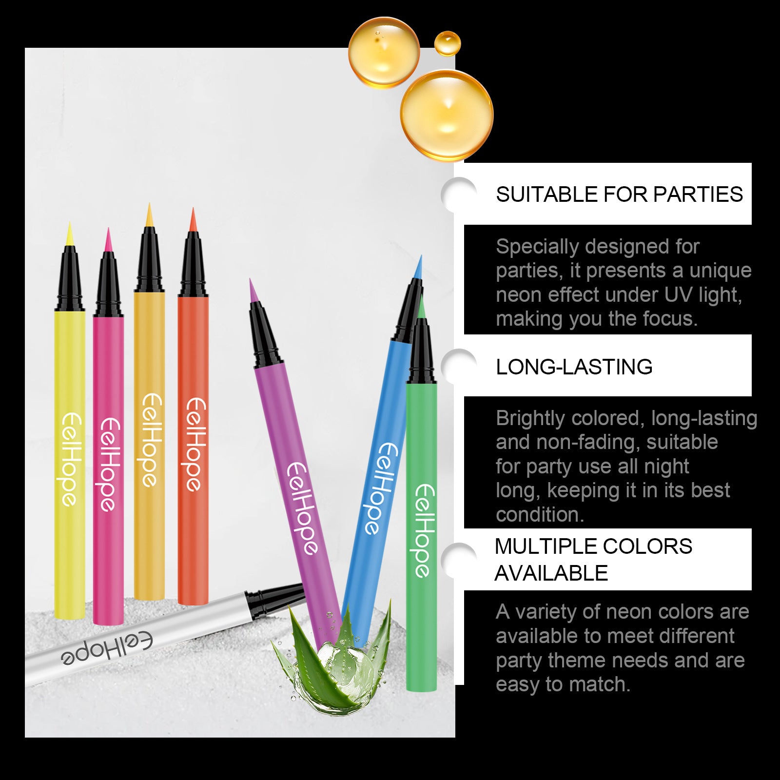 Eye-liner liquide néon soyeux 8 couleurs pour fête
