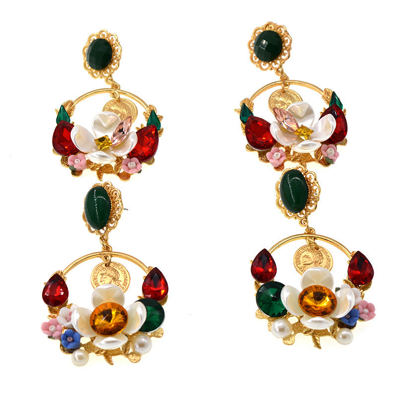 Vintage Color Crystal Earrings Earrings Wild Fashion Big Earrings