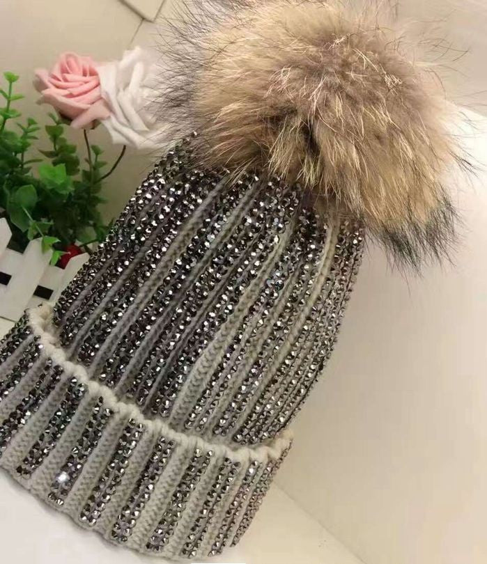 Autumn And Winter Real Raccoon Oversized Fox Fur Ball Wool Hat