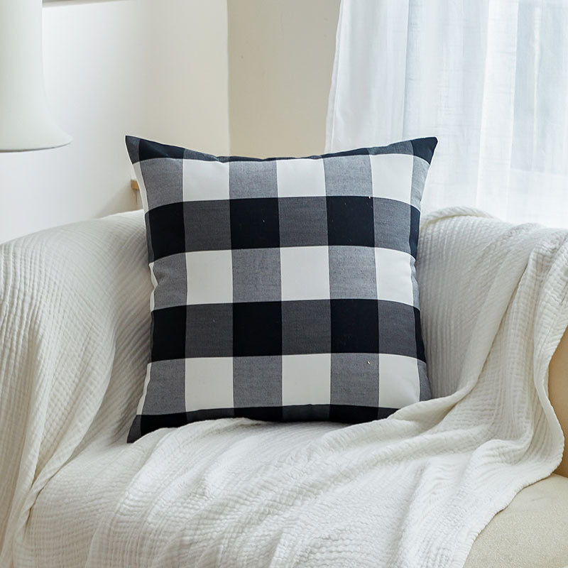 Polyester Cotton Black And White Checkered Pillow And Backrest Cushion