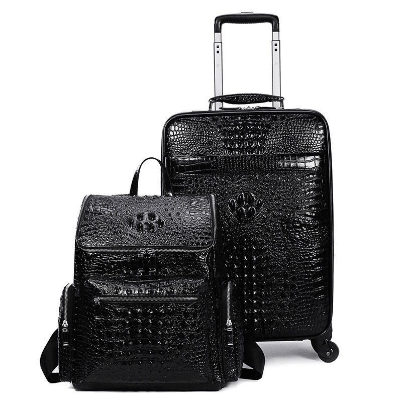 Valise Homme en Cuir Véritable Motif Crocodile, Cuir de Vachette Première Couche
