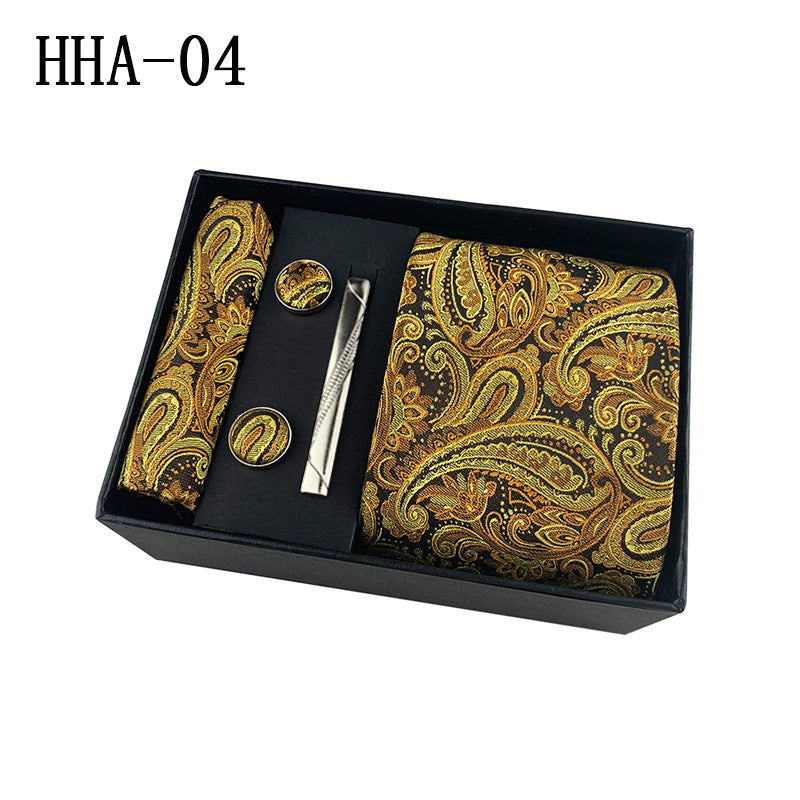 Paisley Men's Tie Square Cuff Tie Clip Gift Set Business Casual Tie Black Gift Box