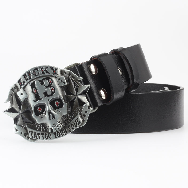 Ceinture de décoration tête de mort en cuir pur