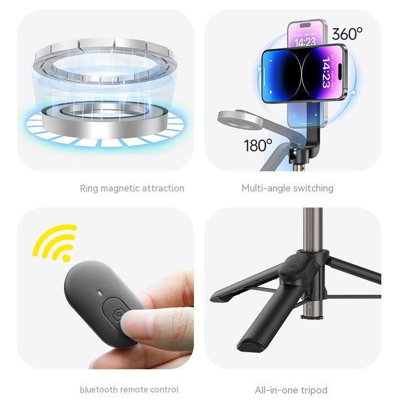 Perche à selfie mini pour téléphone portable magnétique avec télécommande Bluetooth et trépied en alliage d'aluminium