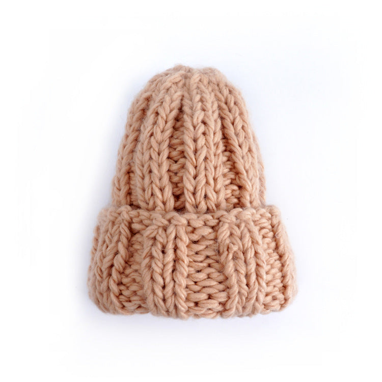 Knit Hat Ladies Pure Color Simple Coarse Wool Warm Earmuffs